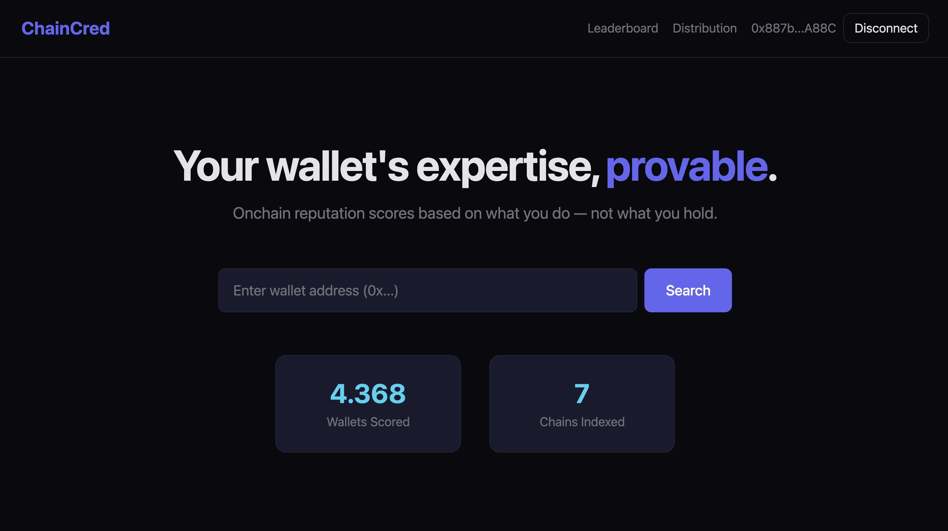 ChainCred wallet search screen